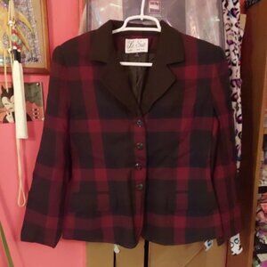 black & red plaid blazer with shoulder pads